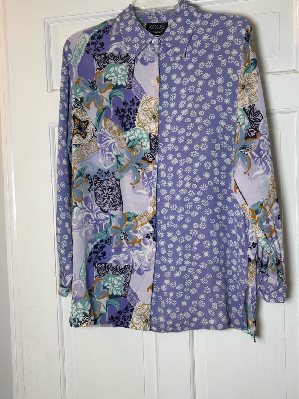 100% Silk Koos Lavender Patterned Button-Up Blouse - Picture 2 of 6